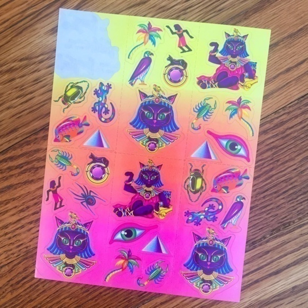 Vintage Lisa Frank Pink, Purple & Orange Cleocatra Egyptian Cat Stickers
